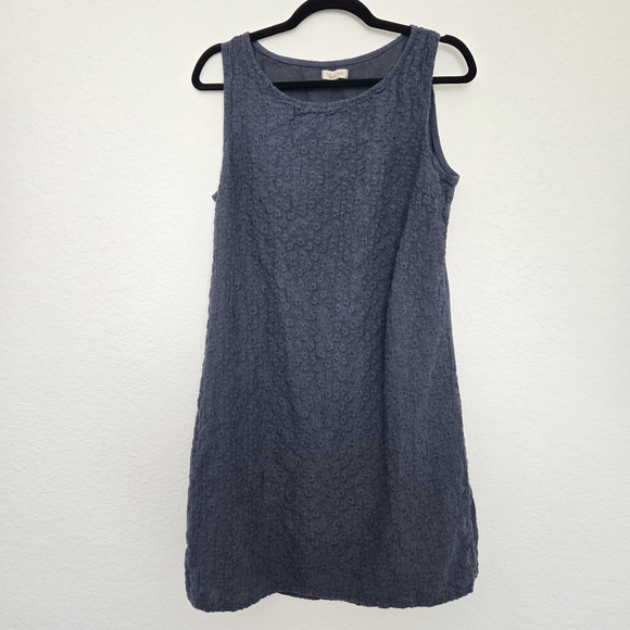 lina tomei Dresses & Skirts - Lina Tomei XL Blue‎ Linen Mini Dress Daisy Floral Embroidery Boxy Cut